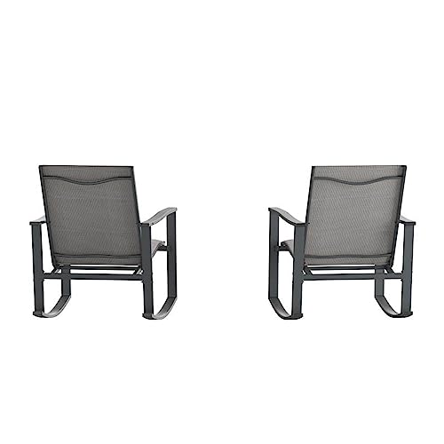 Flash Furniture Brazos Set of 2 Gray Outdoor Rocking Chairs with Flex Comfort Material and Black Metal Frame,Gray/Black