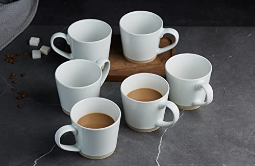 famiware Coffee Mugs for 6, 12 oz Mug Set, Dringking Cup with Handle for Coffee, Tea, Cocoa, Milk, Saturn serise, White