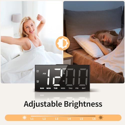 Digital Alarm Clock with Large Display Big Bold Numbers, Dimmer, 2 USB Charging Ports, Snooze, Small Table Desk Clock for Bedroom, Living Room, Clock for Heavy Sleepers