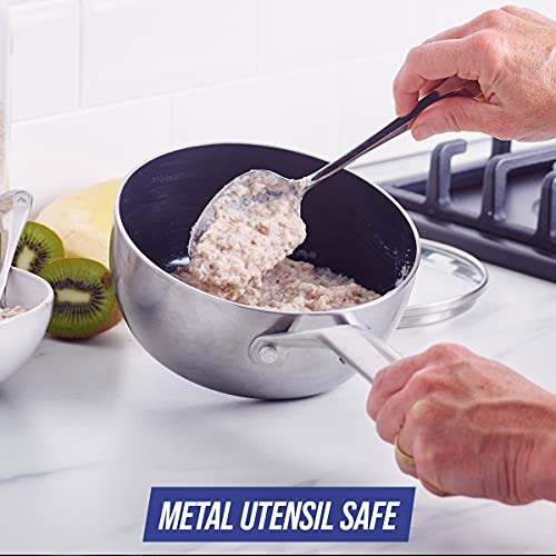 Blue Diamond Cookware Tri-Ply Stainless Steel Ceramic Nonstick, 11 Piece Cookware Pots and Pans Set, PFAS-Free, Multi Clad, Induction, Dishwasher Safe, Oven Safe, Silver