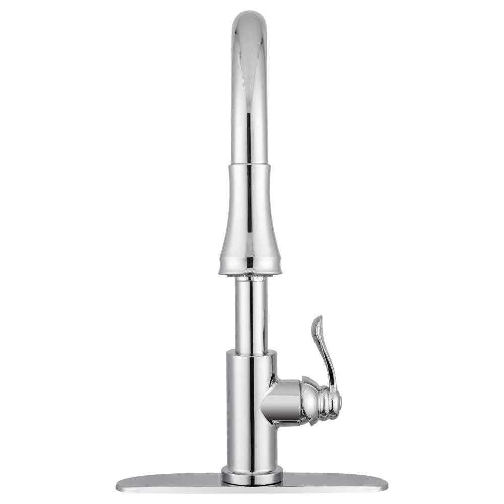 Pacific Bay Vicenza Single-Handle Pull-Down Sprayer Kitchen Sink Faucet - Spot-Resistant - Optional Deck Plate Included (Chrome Plated) - Latest Model