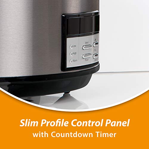 Crock-Pot Large 8 Quart Programmable Slow Cooker with Auto Warm Setting and Cookbook, Black Stainless Steel (Pack of 1)