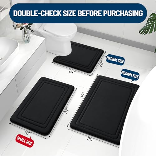 Grandaily Memory Foam Bath Mat Rug 30x20, Ultra Soft, Non-Slip and Absorbent Bathroom Rugs, Machine Wash Dry, Comfortable Bath Rug Carpet for Bathroom Floor, Tub and Shower, Black