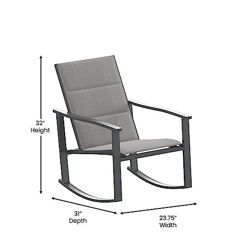 Flash Furniture Brazos Set of 2 Gray Outdoor Rocking Chairs with Flex Comfort Material and Black Metal Frame,Gray/Black