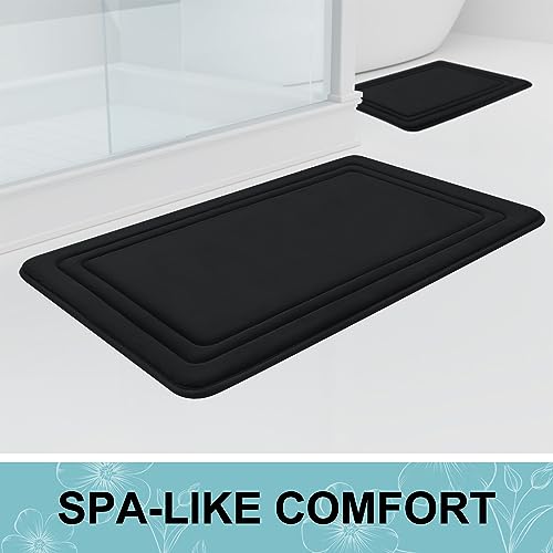 Grandaily Memory Foam Bath Mat Rug 30x20, Ultra Soft, Non-Slip and Absorbent Bathroom Rugs, Machine Wash Dry, Comfortable Bath Rug Carpet for Bathroom Floor, Tub and Shower, Black