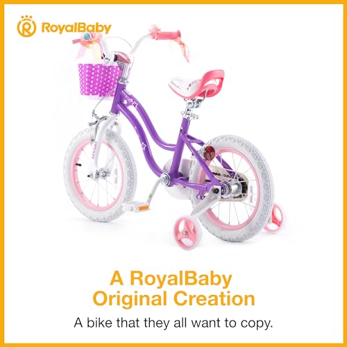 Royalbaby Stargirl Kids Bike 14 Inch Girls Bicycle for Children with Training Wheels & Basket, Purple