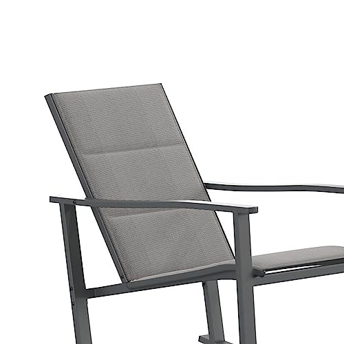 Flash Furniture Brazos Set of 2 Gray Outdoor Rocking Chairs with Flex Comfort Material and Black Metal Frame,Gray/Black