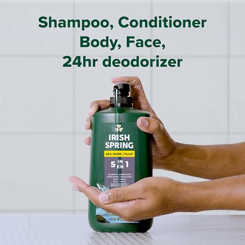 Irish Spring 5 in 1 Body Wash, Shampoo And Conditioner for Men 30 Oz With Pump