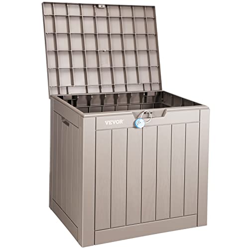 VEVOR Deck Box, 31 Gallon Outdoor Storage Box, 22.1" x 17.1" x 20.9", Waterproof PP Deckbox with Aluminum Alloy Padlock, for Patio Furniture, Pool Toys, Garden Tools, Outdoor Cushions, Gray
