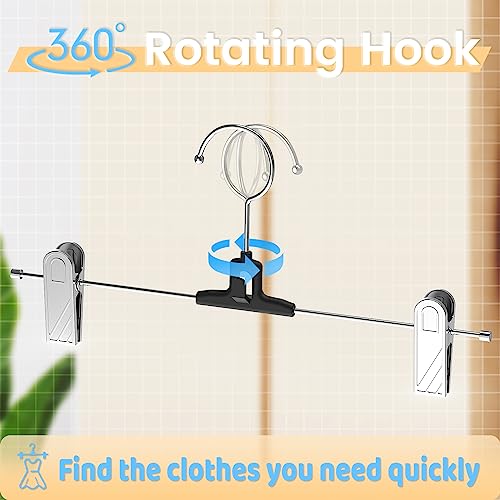 VEHHE 20 Pack Pants Hangers with Clips, Metal Skirt Hangers with 2-Adjustable Clips and 360-Rotating Hook, Multi Stackable Shorts Pants Hangers Space Saving for Women Men