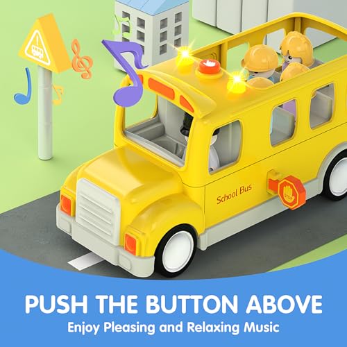 Veslier School Bus Toys with 5 Play Figures for Toddlers, Kids Car Toy with Lights & Sounds, Truck with Door Opening Function &Stop Sign, Birthday Gift for 18M+ 2 3 4 5 Year Old Boys.