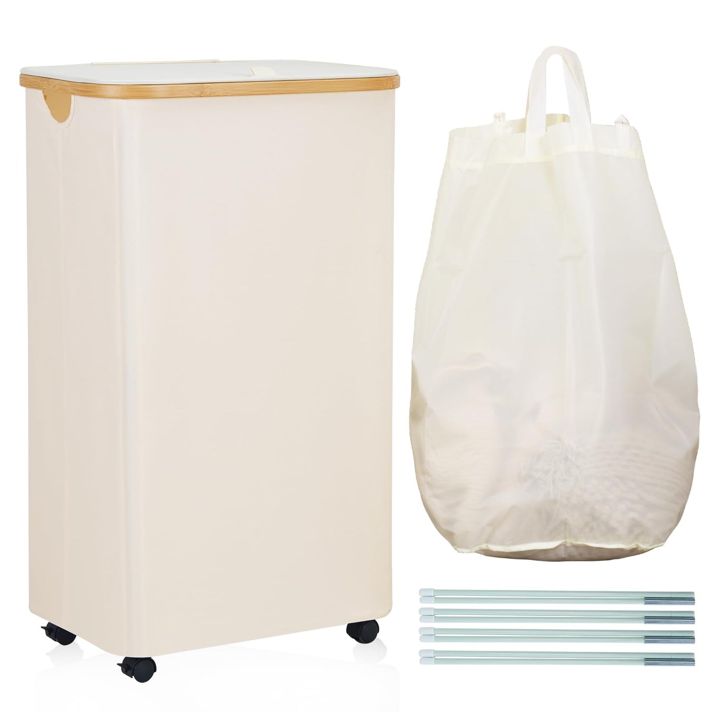 Laundry Basket with Wheels, Lid & Removable Laundy Bag
