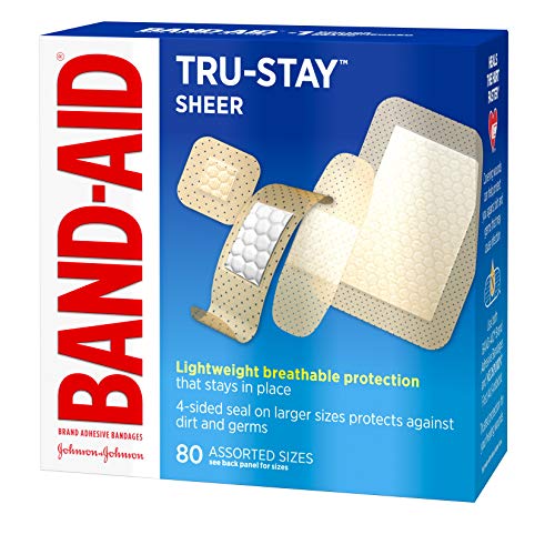 Band-Aid Brand Tru-Stay Sheer Strips Adhesive Bandages, Assorted Sizes, 80 ct