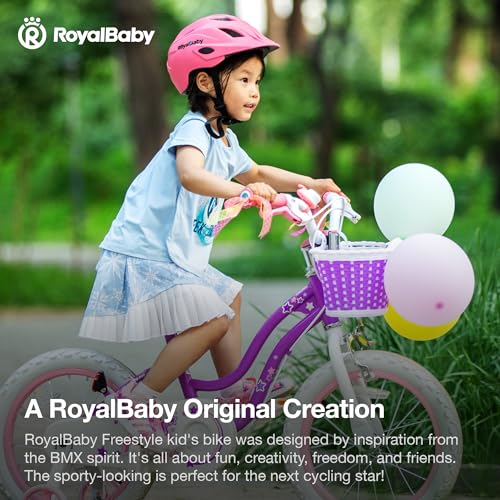 Royalbaby Stargirl Kids Bike 14 Inch Girls Bicycle for Children with Training Wheels & Basket, Purple