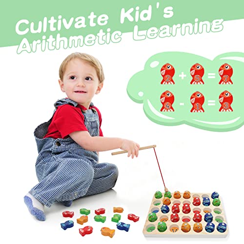 BigShu Toddler Learning Educational Toys for 2 3 4 5 Year Old Boys Girls Wooden Magnetic Fishing Kids Toys Games Letters ABC Numbers Alphabet Puzzle Montessori Toys for Ages 2+ STEM Preschool Gifts