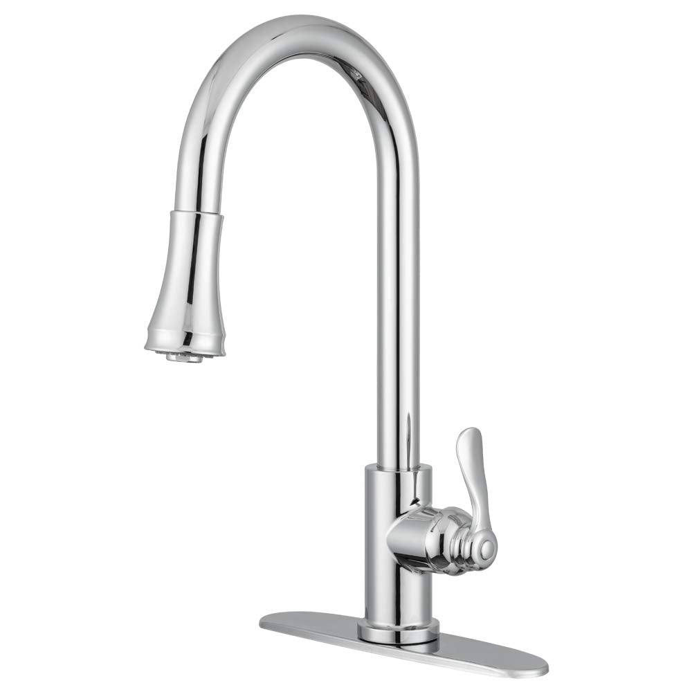 Pacific Bay Vicenza Single-Handle Pull-Down Sprayer Kitchen Sink Faucet - Spot-Resistant - Optional Deck Plate Included (Chrome Plated) - Latest Model