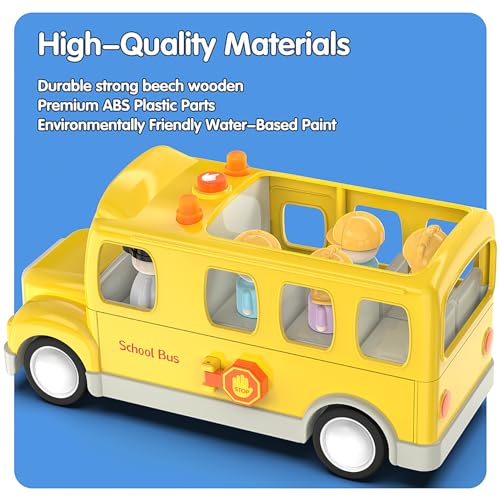 Veslier School Bus Toys with 5 Play Figures for Toddlers, Kids Car Toy with Lights & Sounds, Truck with Door Opening Function &Stop Sign, Birthday Gift for 18M+ 2 3 4 5 Year Old Boys.
