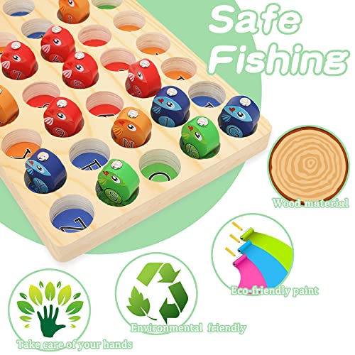 BigShu Toddler Learning Educational Toys for 2 3 4 5 Year Old Boys Girls Wooden Magnetic Fishing Kids Toys Games Letters ABC Numbers Alphabet Puzzle Montessori Toys for Ages 2+ STEM Preschool Gifts