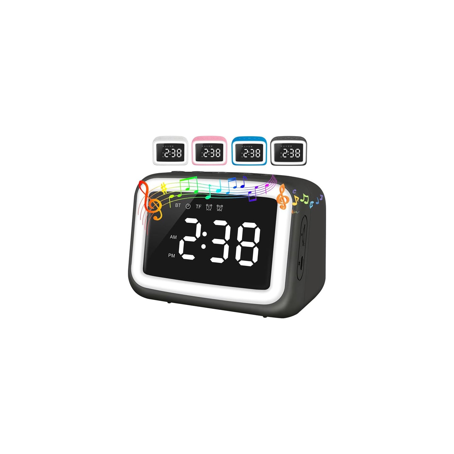Kids Alarm Clock With Night Light Bluetooth Speaker