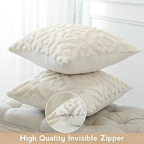 Artscope Set of 2 Decorative Throw Pillow Covers 16x16, Soft Plush Faux Wool Velvet Pillow Covers for Sofa Bedroom, Beige