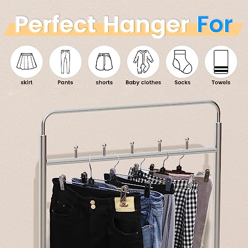 VEHHE 20 Pack Pants Hangers with Clips, Metal Skirt Hangers with 2-Adjustable Clips and 360-Rotating Hook, Multi Stackable Shorts Pants Hangers Space Saving for Women Men