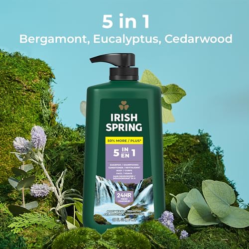 Irish Spring 5 in 1 Body Wash, Shampoo And Conditioner for Men 30 Oz With Pump