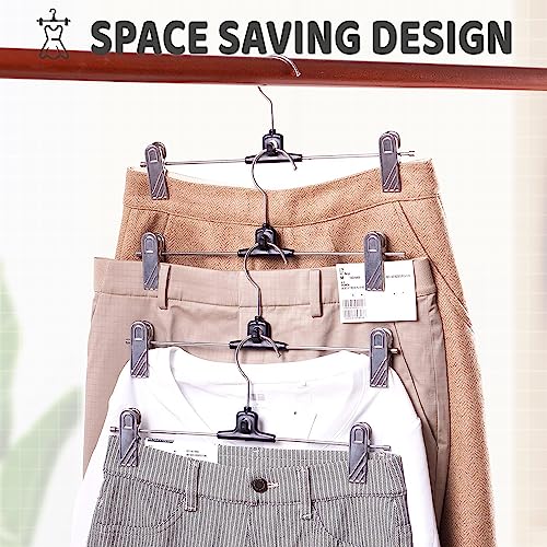 VEHHE 20 Pack Pants Hangers with Clips, Metal Skirt Hangers with 2-Adjustable Clips and 360-Rotating Hook, Multi Stackable Shorts Pants Hangers Space Saving for Women Men