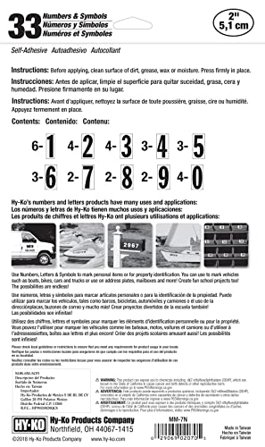 Hy-Ko Products MM-7N Self Adhesive Vinyl Numbers 2" High, Black & White, 39 Pieces