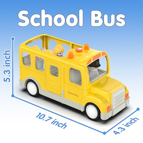 Veslier School Bus Toys with 5 Play Figures for Toddlers, Kids Car Toy with Lights & Sounds, Truck with Door Opening Function &Stop Sign, Birthday Gift for 18M+ 2 3 4 5 Year Old Boys.