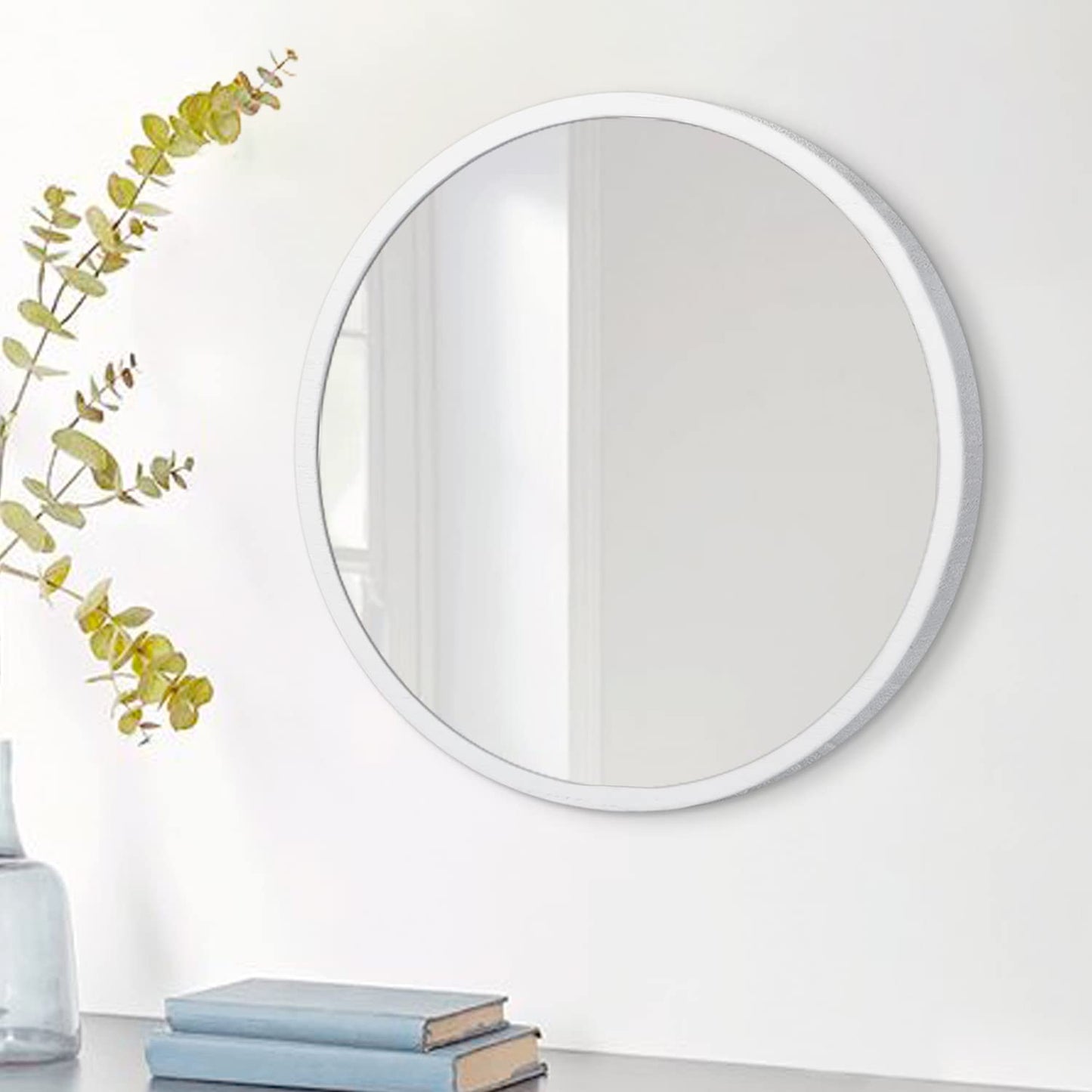 Circle Wall Mirror with Wood Frame