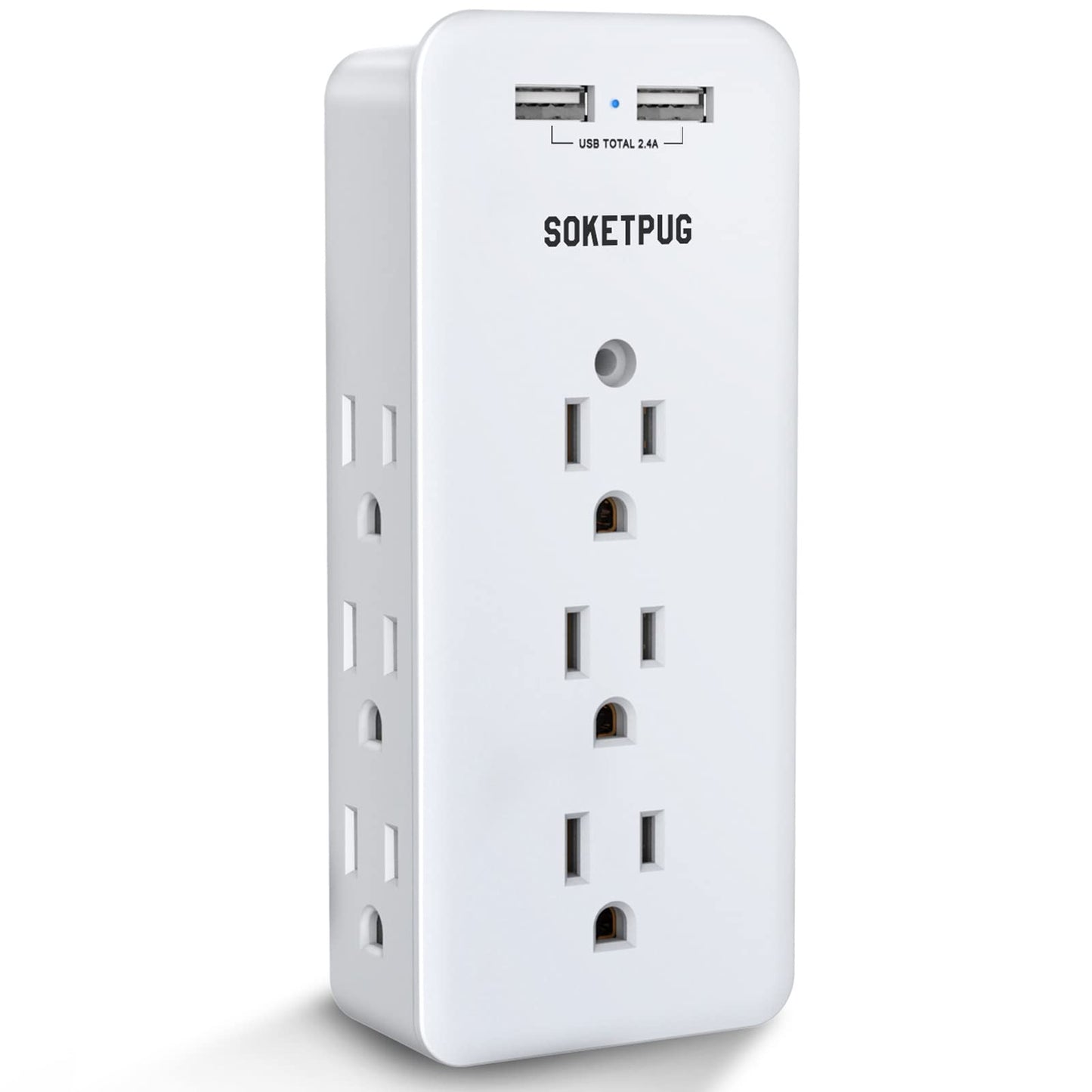 Surge Protector Outlet Extender, USB Wall Charger, SOKETPUG Multi Plug Outlet with 2 USB Charging Ports(Smart 2.4A Total), 9 AC Outlet Splitter Mountable, 3 Sided Plug Extender, Dorm Room Essentials