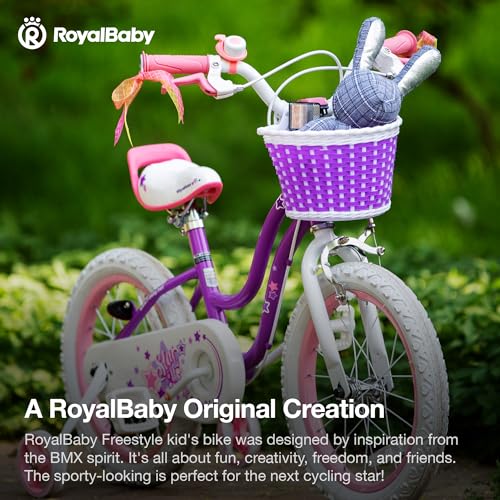 Royalbaby Stargirl Kids Bike 14 Inch Girls Bicycle for Children with Training Wheels & Basket, Purple