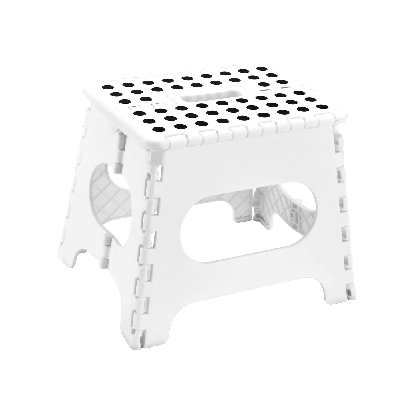 SUGARLEE Folding Step Stool, 11" Anti-Skid Step Stool with Handle,Sturdy Enough to Hold 300 Lb Plastic Foldable Step Stool for Kids-Lightweight Foot Stool for Kitchen, Bathroom, Bedroom (White)