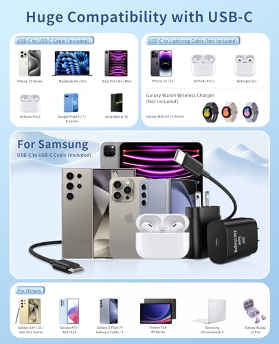 Type C Charger Fast Charging,2Pack 25W Super Fast USB C Charger Block with 6Ft USB C Cable Compatible with Samsung Galaxy S24 Ultra/S23/S22/S21/S20/Note 20/10,Pixel 6 5 4 Pro XL/iPhone 15 Series