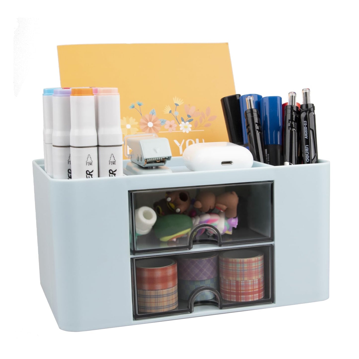 Plastic Pen Holder Organizer with Drawers