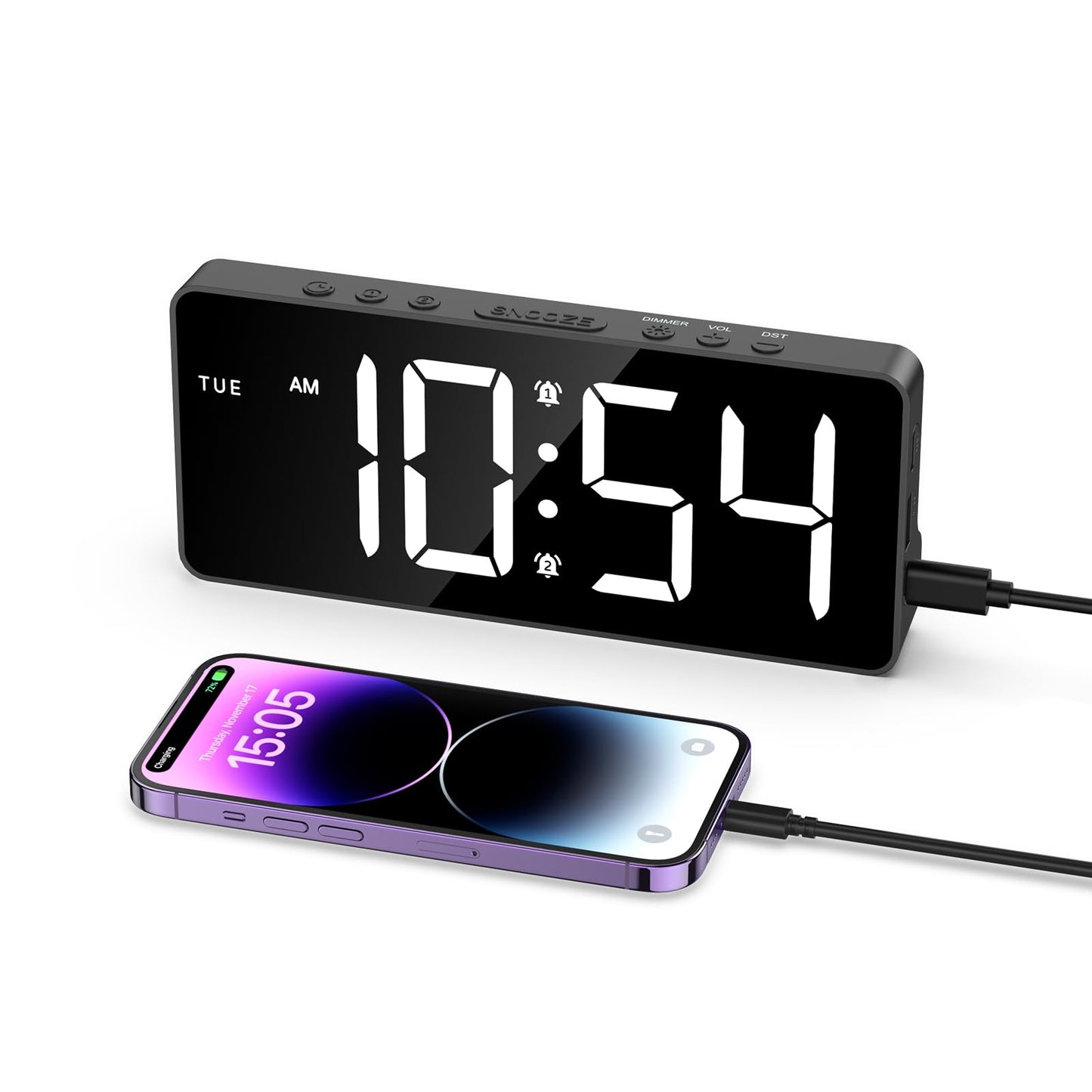 Digital Alarm Clock, 7 Inch LED Display