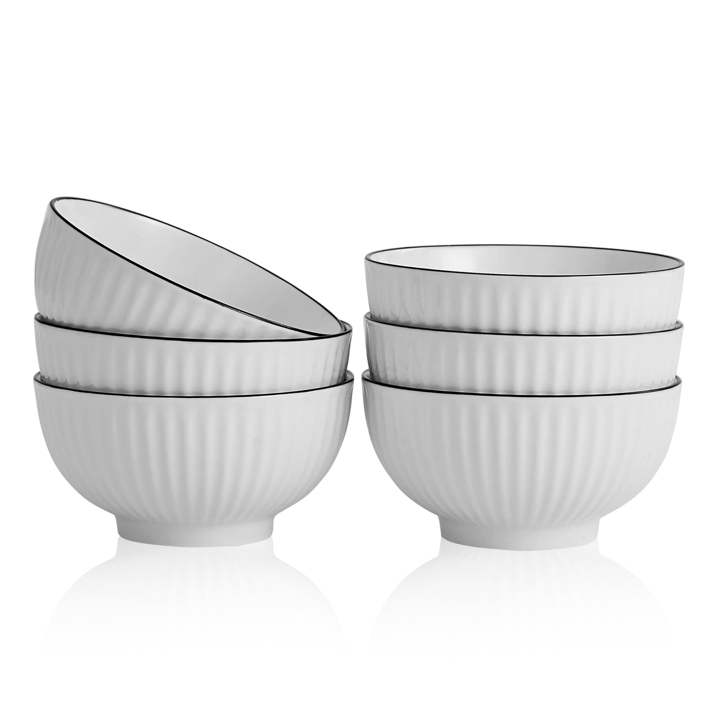 Swuut 5'' Snack Bowls Set of 6-16 oz White Ceramic Bowls for Dessert, Cereal,Ice Cream, Rice, Soup, Snack, Oatmeal - Microwave Oven Dishwasher Safe