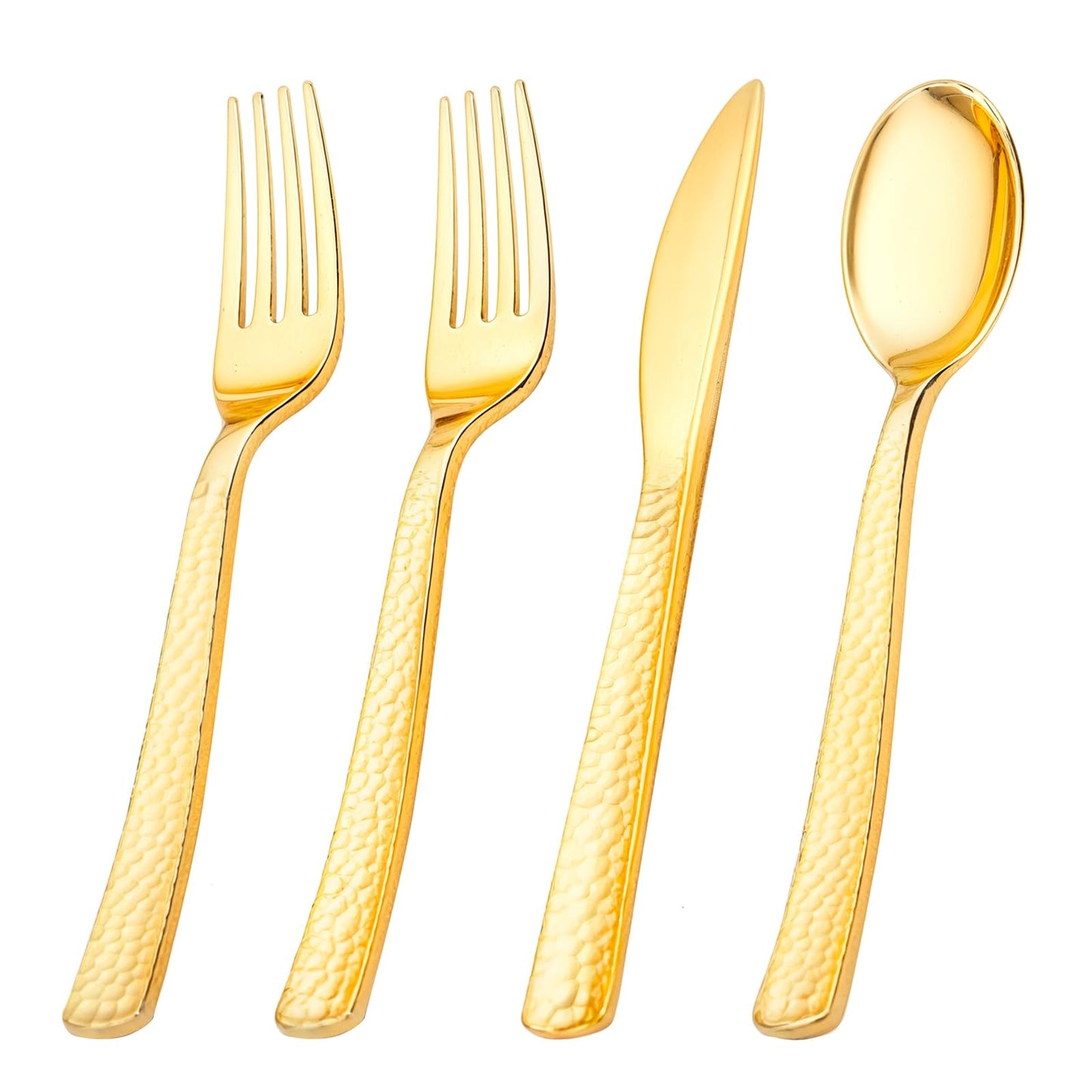 KIRE 400PCS Gold Plastic Silverware - 200 Gold Forks,100 Gold Knives,100 Gold Spoons