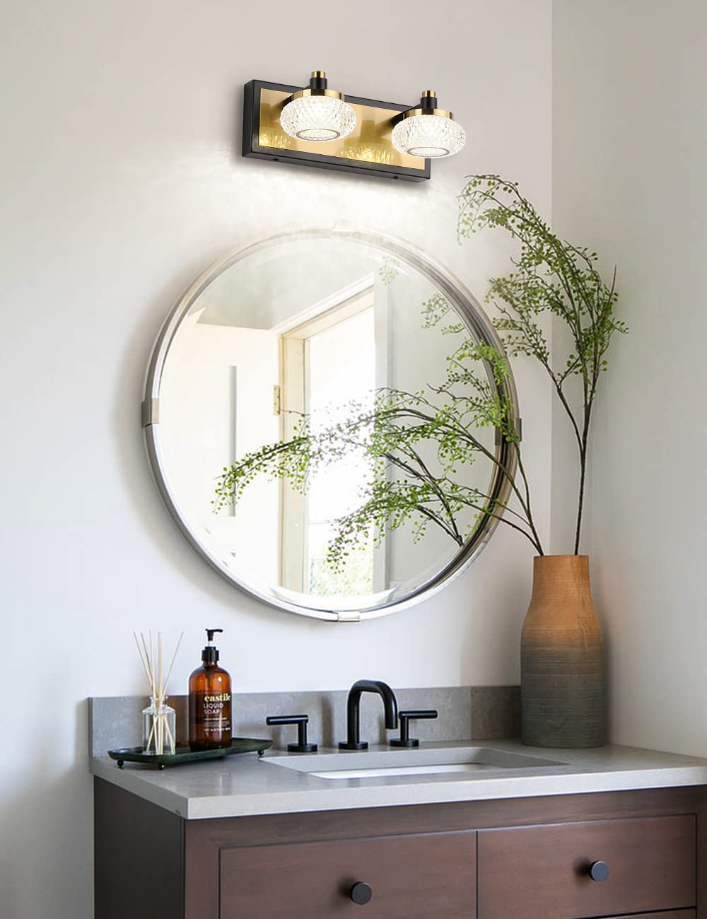 7Degobii 2-Light Bathroom Vanity Light Fixture Over Mirror Modern LED Acrylic Wall Lights for Bathroom 12" Inch Long Dimmable Black and Gold Color 4000K 10W 110V AC.