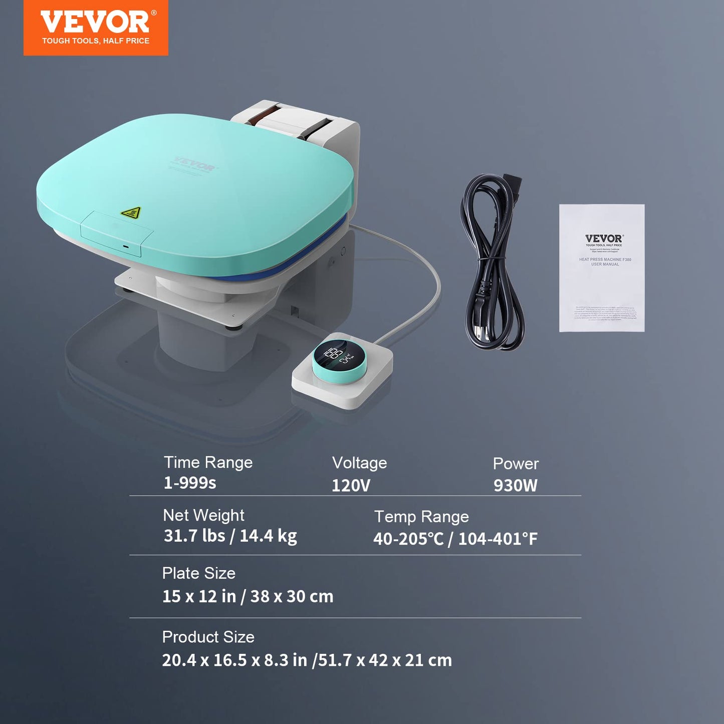 VEVOR Auto Heat Press Machine - Smart Heat Press Machine for T-Shirts - Heat Up Fast & Distribute Heat Evenly, Intelligent Tshirt Press Machine for HTV, Sublimation, Heat Transfer Projects, 15"x12"