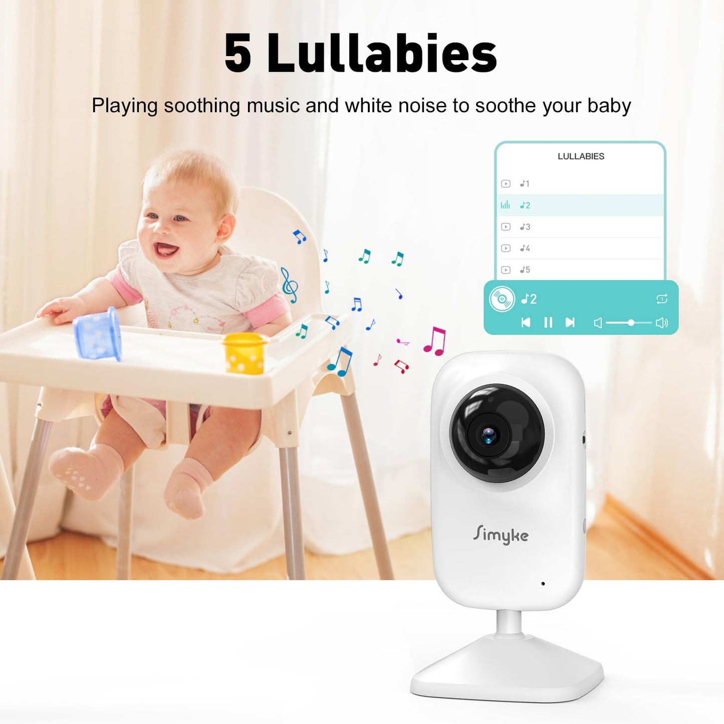 Simyke Upgrate Video Baby Monitor,WiFi Baby Camera,2.8" Display and App Control,1200ft Long Range,2 Way Talk,Auto Night Vision,Sound Alert,VOX,Temperature Sensor 5 Lullabies Feeding Remind,Home Use