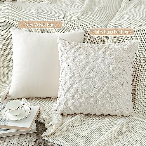 Artscope Set of 2 Decorative Throw Pillow Covers 16x16, Soft Plush Faux Wool Velvet Pillow Covers for Sofa Bedroom, Beige