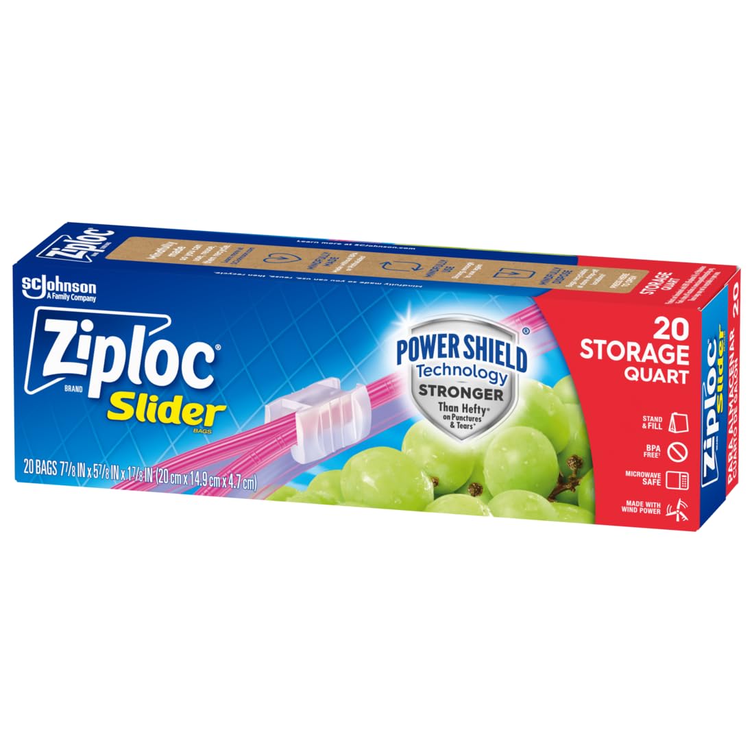 Ziploc Quart Food Storage Slider Bags, 20 Count