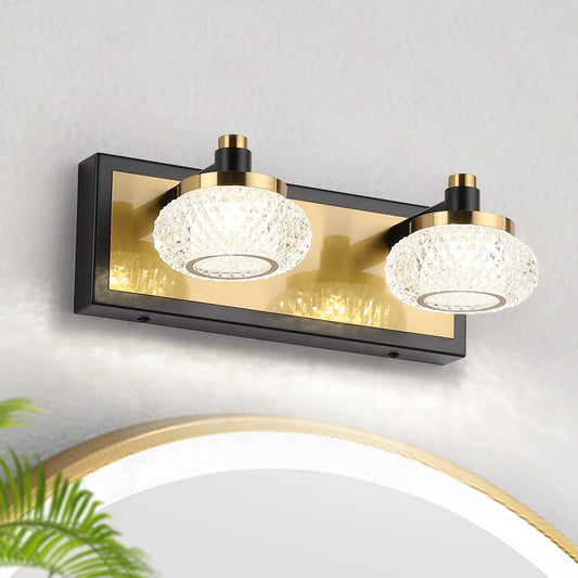 7Degobii 2-Light Bathroom Vanity Light Fixture Over Mirror Modern LED Acrylic Wall Lights for Bathroom 12" Inch Long Dimmable Black and Gold Color 4000K 10W 110V AC.