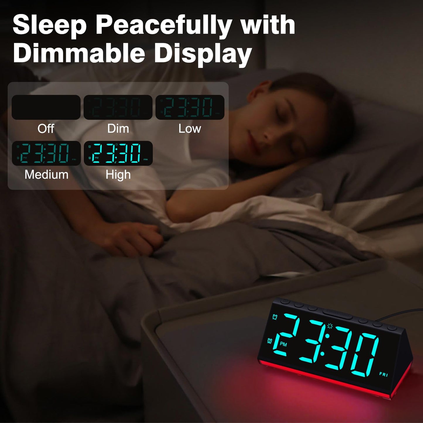 Alarm Clocks for Bedrooms, Digital Kids Alarm Clock Night Light with USB Chargers, Large Number, Dimmer, Dual Alarm, Loud Bedside Clock for Heavy Sleepers Teens Living Room Desk Nightstand, Plug-in