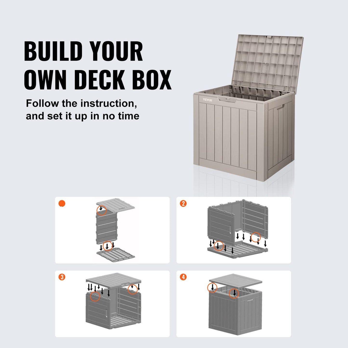 VEVOR Deck Box, 31 Gallon Outdoor Storage Box, 22.1" x 17.1" x 20.9", Waterproof PP Deckbox with Aluminum Alloy Padlock, for Patio Furniture, Pool Toys, Garden Tools, Outdoor Cushions, Gray