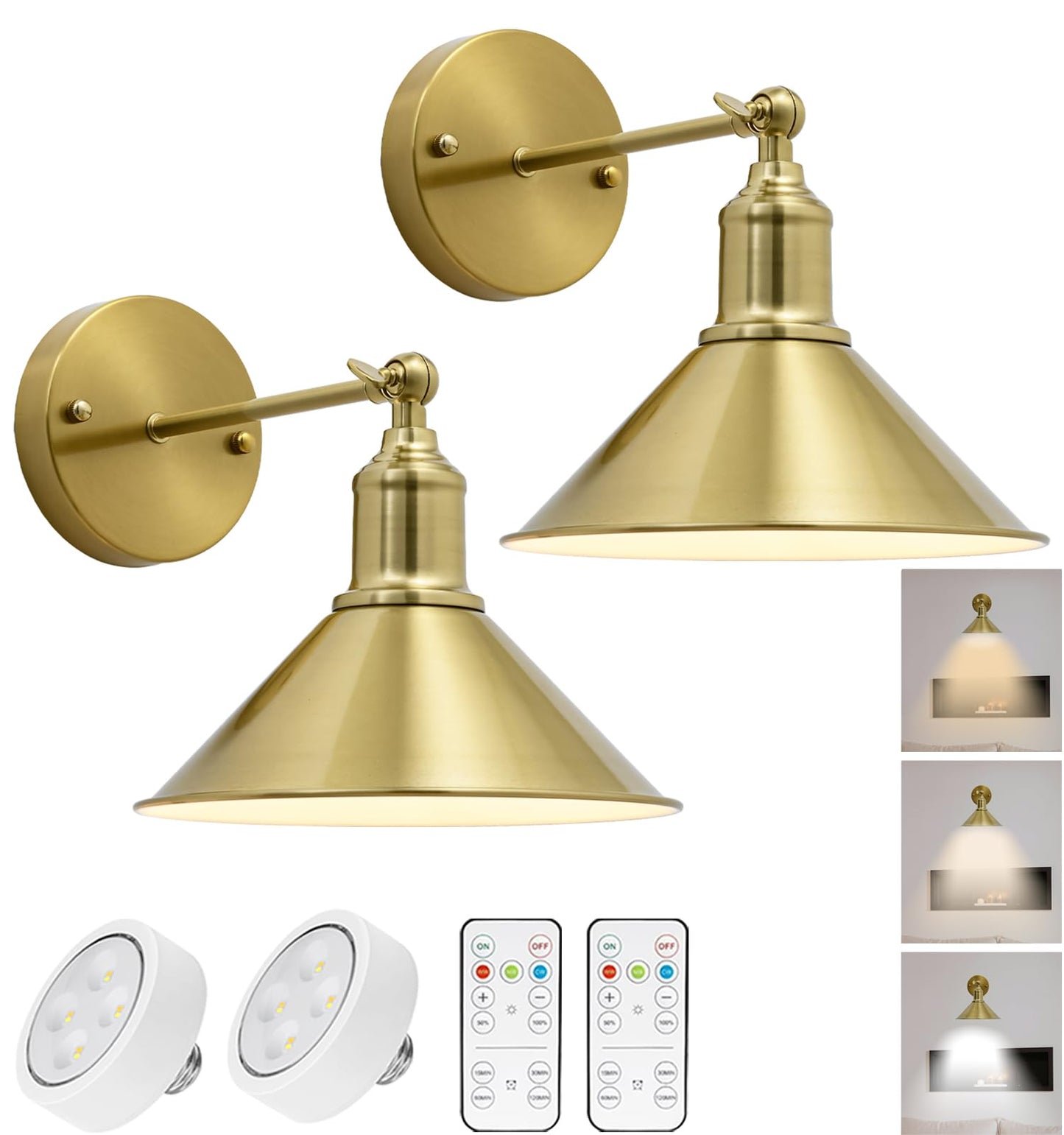 Retro Gold Battery Wall Sconces – Set of 2