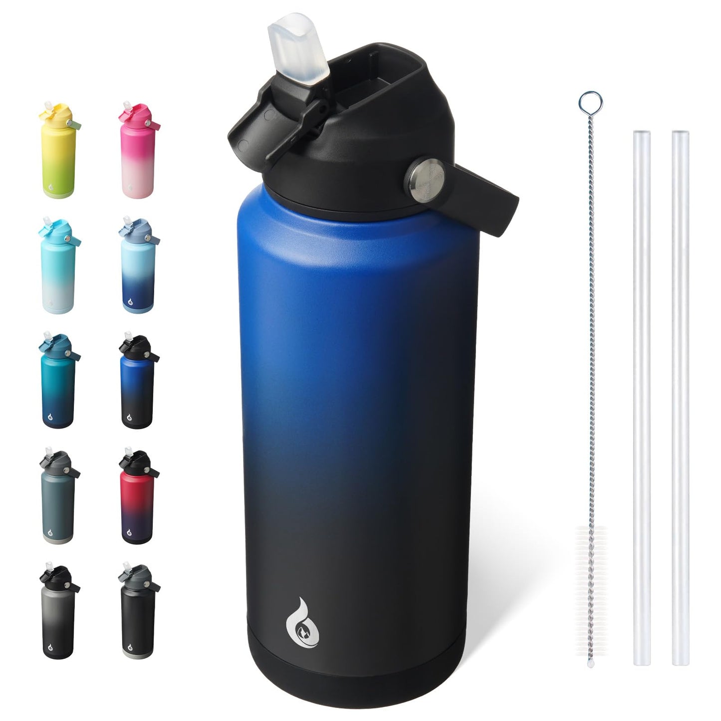 Stainless Steel Water Bottle with Straw Lid – 32oz