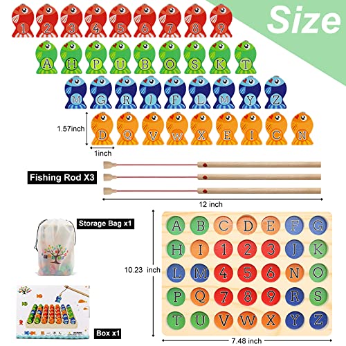 BigShu Toddler Learning Educational Toys for 2 3 4 5 Year Old Boys Girls Wooden Magnetic Fishing Kids Toys Games Letters ABC Numbers Alphabet Puzzle Montessori Toys for Ages 2+ STEM Preschool Gifts