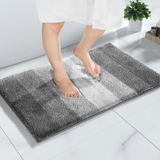 Yimobra Bathroom Rugs Mat, Luxury Soft Comfortable Plush Absorbent Microfiber Bath Rugs, Extra Thick Non Slip Shaggy Shower Rug, Machine Wash, Bath Carpet for Bathroom Floor, Tub, 24"x17", Grey